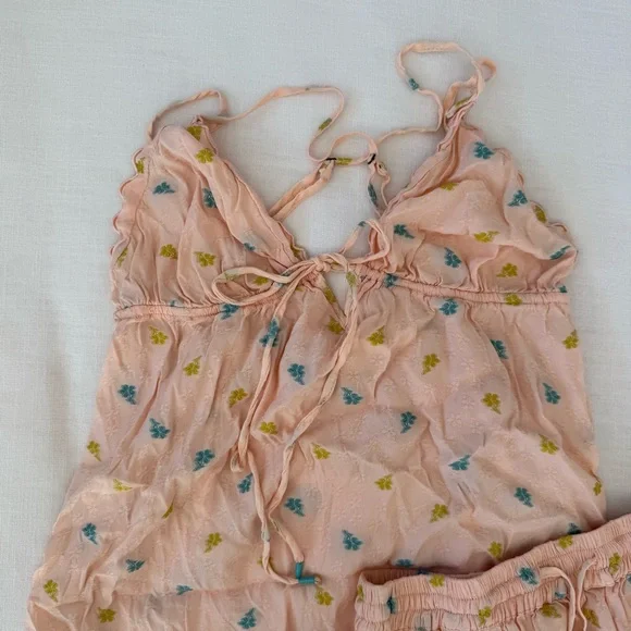 Anthropologie Peach Ruffled Pajama Set- Womens S - Picture 5 of 10